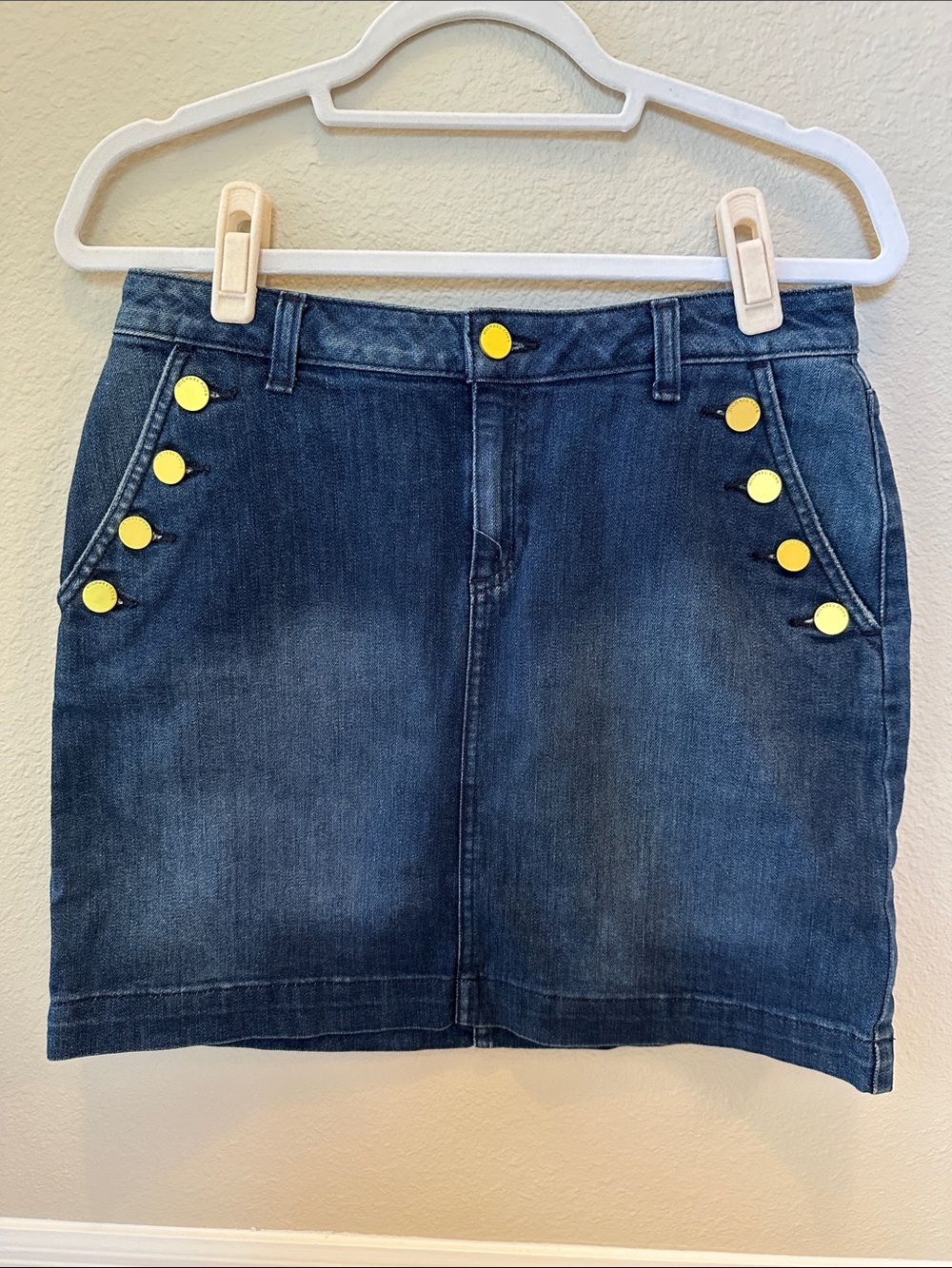 Michael Kors Blue Denim Mini Skirt with Gold-Tone Buttons